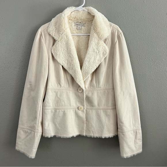 Coldwater Creek Faux Suede Faux Fur Jacket Ivory Size L Y2K Penny Lane Luxe Coat - Picture 1 of 9